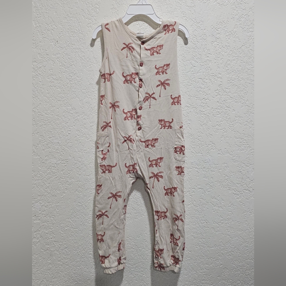 H&M Beige Animal Patterned Jumpsuit Romper Boy Girl Toddler 4T pockets
